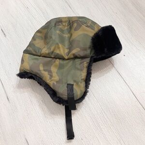 ADDIE & TATE Toddler Boy’s Camouflage Trapper Hat Black Faux Fur Trim One Size